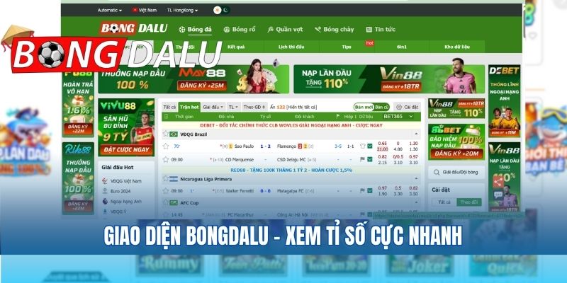 Giao diện Bongdalu – xem tỉ số cực nhanh